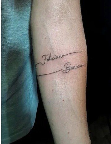 Nombres Feliciano y Benicio en el antebrazo